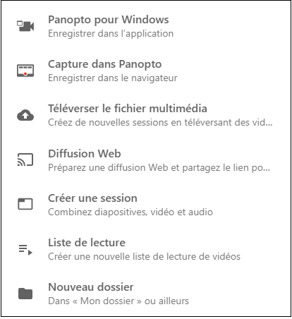 Menu déroulant créer de Panopto